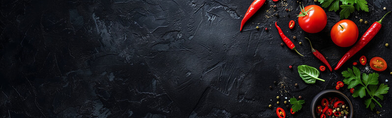black textured wallpaper background for a flyer gourmet food related with an southern American, Mexican on a slate plate. Food template. Banner for restaurant menu, header for web sites. 