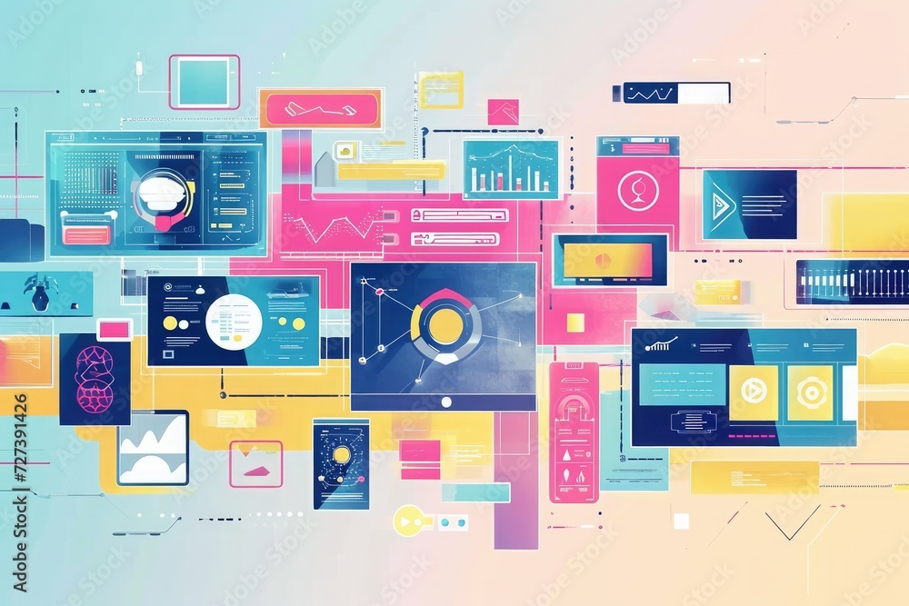 Aufkleber assortment of different types of electronic devices, a visualization of programmatic advertising in 