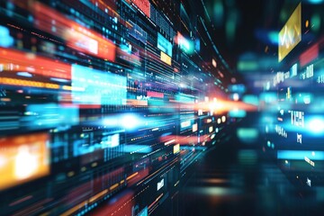 Obraz premium Abstract Image of a City at Night, A visualization of programmatic advertising in the digital landscape, AI Generated