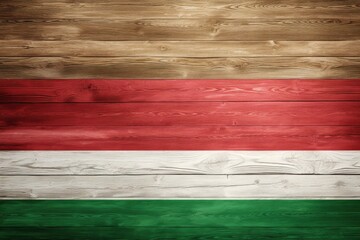 A rustic wooden wall adorned with a painted flag, serving as a simple yet patriotic decorative element, Tajikistan flag on a vintage wood wall, Horizontal panoramic banner, AI Generated