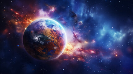 Melting Earth planet in colorful deep space among