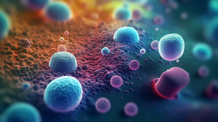 Macroscopic observation of organisms bacteria and cells and viruses under laboratory microscope