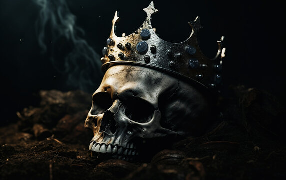 Beyond Mortality: Weathered Crown on Spooky Skeleton Skull