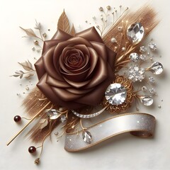 Beautiful brown and silver roses and diamonds glitter brooch.
