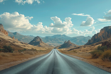 A video from a car's dashboard during a road trip, capturing the changing landscapes. Concept of travel and the journey's perspective. Generative Ai.