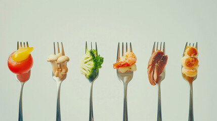Delightful Assortment of Delectable Delicacies Arranged upon Forks - obrazy, fototapety, plakaty