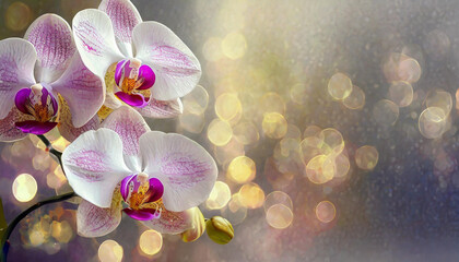 Piękna orchidea storczyk dekoracja, miejsce na tekst, generative ai