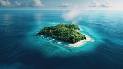 A small island in the northeast, surrounded by turquoise blue water and white sand beaches