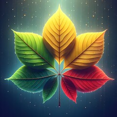 Special leaf of a tree of four colors green yellow before red.
