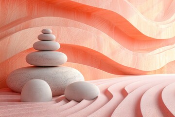 Abstract peach fuzz pantone serene and simplistic scene of nature's balance. 