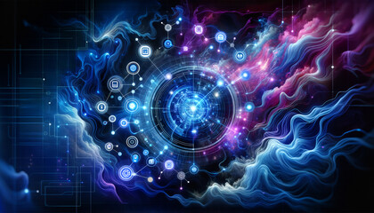 Obraz premium Abstract Neural Network Interface with Futuristic Digital Overlay.