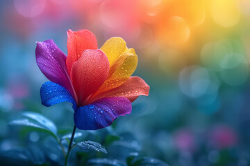 beautiful rainbow colored flower on an abstract background with a place for text, LGBT concept