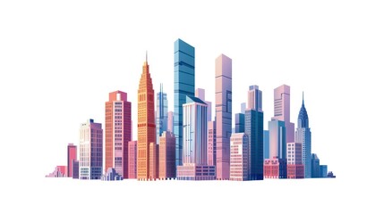 illustration of a construction site for skyscrapers, featuring the evolution of high-rise office and urban buildings. White background isolation