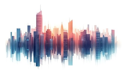 Simple illustration depicting the construction site of skyscrapers, showcasing the development of high-rise office and urban buildings, isolated on a white background - obrazy, fototapety, plakaty