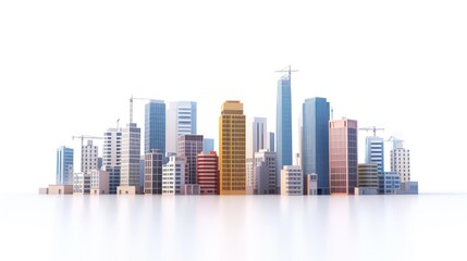 Simple illustration depicting the construction site of skyscrapers, showcasing the development of high-rise office and urban buildings, isolated on a white background