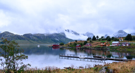 Fototapeta na wymiar A foggy day in Lofoten islands