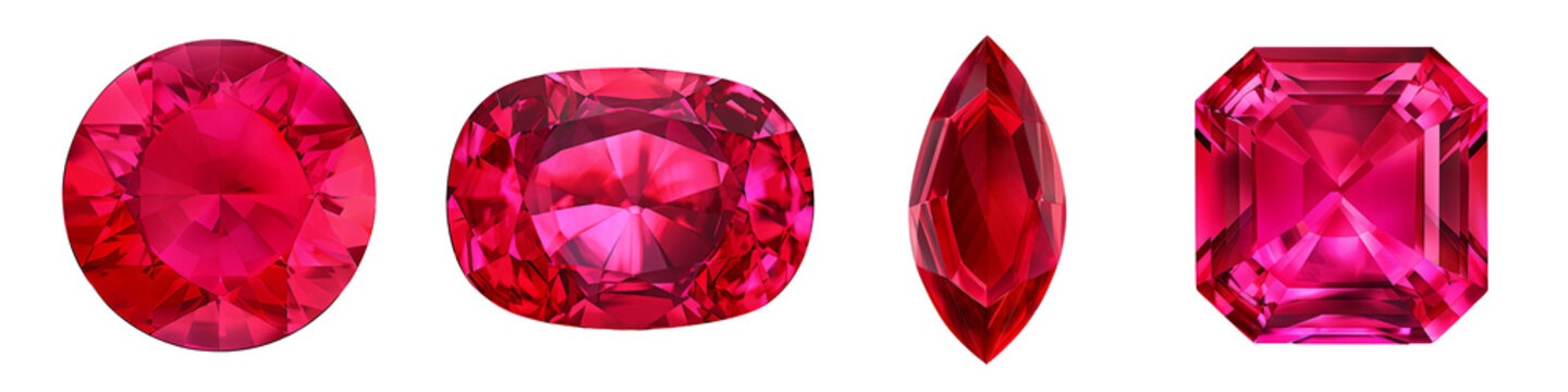 Burmese Ruby or Pigeon Blood Red Ruby clipart collection, vector, icons isolated on transparent background