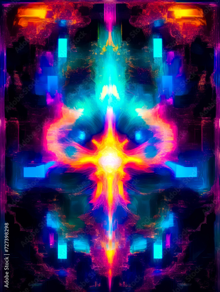 Poster multicolored image of cross in the middle of the image.