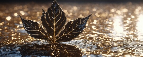 there is a leaf that is sitting in the water