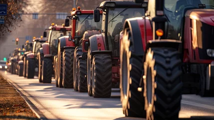 Rolgordijnen Many tractors blocked city streets  © ArtBox