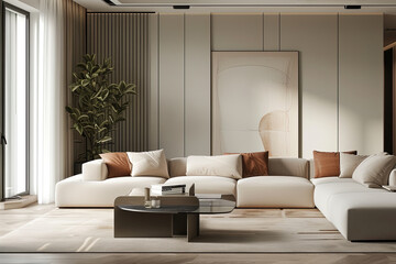 Trendy modern beige palette living room interior