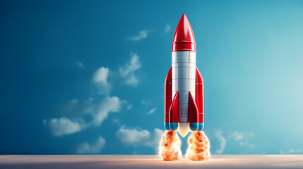 Naklejka na ściany i meble Rocket taking off illustration, symbolizing ambition, innovation and discovery