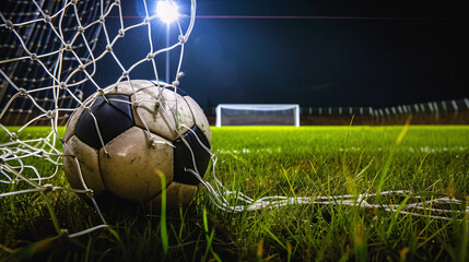 Naklejka premium kinetic energy of a suspended soccer ball frozen in mid-air