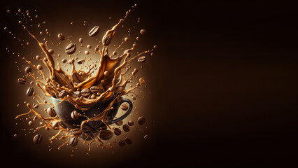 coffee and chocolate splash isolated on dark background