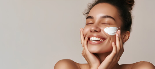 A young beautiful girl takes care of the skin, soap, hygiene.