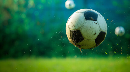 Fototapeta premium kinetic energy of a suspended soccer ball frozen in mid-air