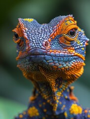 Fototapeta premium close up portrait shot of an exotic expressive lizard in a rainforest, macro photograph