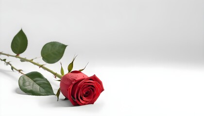 Red rose on white surface 