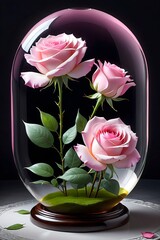 Pink rose flowers in glass jug