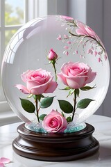 Pink rose flowers in glass 