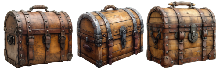 wooden treasure chest isolated on transparent background ,treasure chest png ,generative ai
