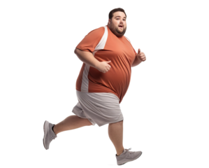 Overweight man jogging, cut out