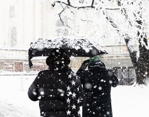 couple walking in snow