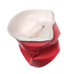 Disposable crumpled, red paper cup for throwing away and recycling isolated on white background...