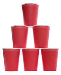 Empty red paper cups isolated, eco friend, clipping path	