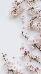 spring flowers against a pristine white background, leaving ample space for text placement at the top of the composition, while showcasing the vibrant blooms at the bottom.