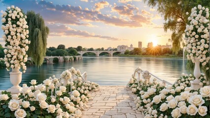 Romantic Wedding Archway Overlooking the Lake