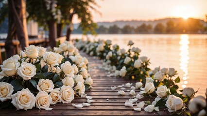 Fototapeta premium Romantic Wedding Archway Overlooking the Lake