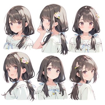 Beautiful anime girl avatars set.