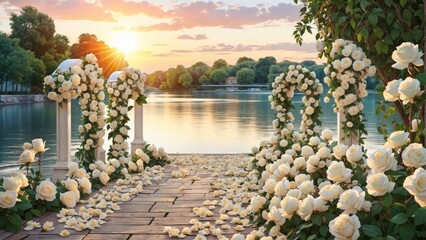 Romantic Wedding Archway Overlooking the Lake