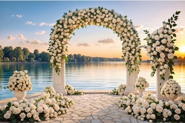 Romantic Wedding Archway Overlooking the Lake