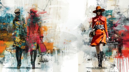 An abstract collage of fashion sketches, illustrating the dynamic creativity in the world of style.