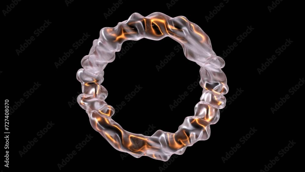 Poster 3d animation of round frame shape with glowing lights on black background