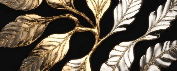 there is a gold leaf decoration on a black background