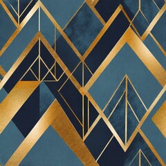 seamless pattern - geometrical gold and blue Wallpaper