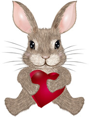 putziges Kaninchen mit Herz zum Valentinstag